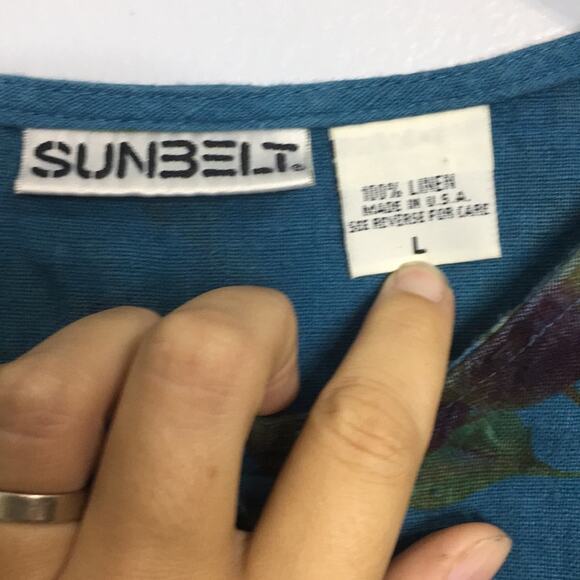 Vintage Sunbelt 100% linen fruit print button up long sleeve maxi dress sz L - Picture 8 of 8